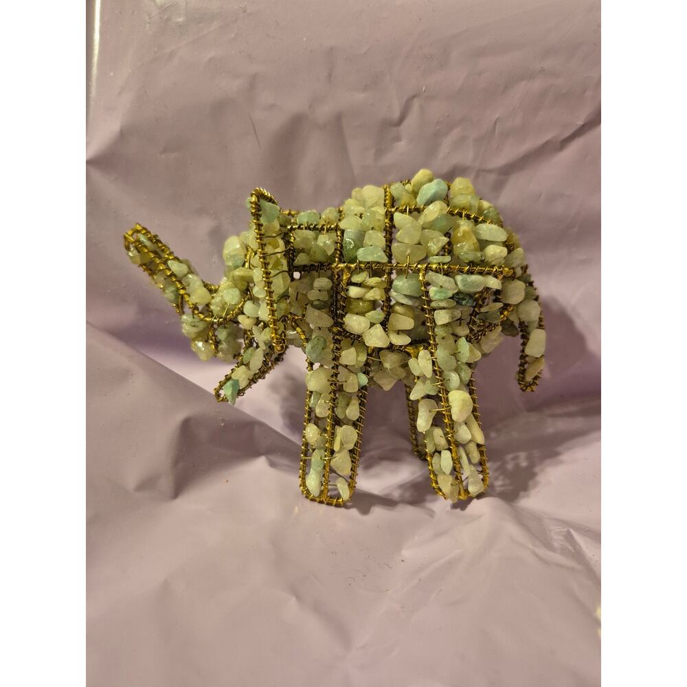 Jade Colored Stone Elephant 6"x4"